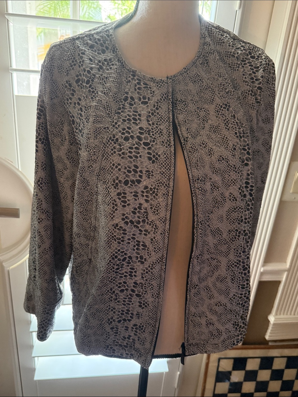 Chico's Black and Gray Snakeskin-Print Open Jacket